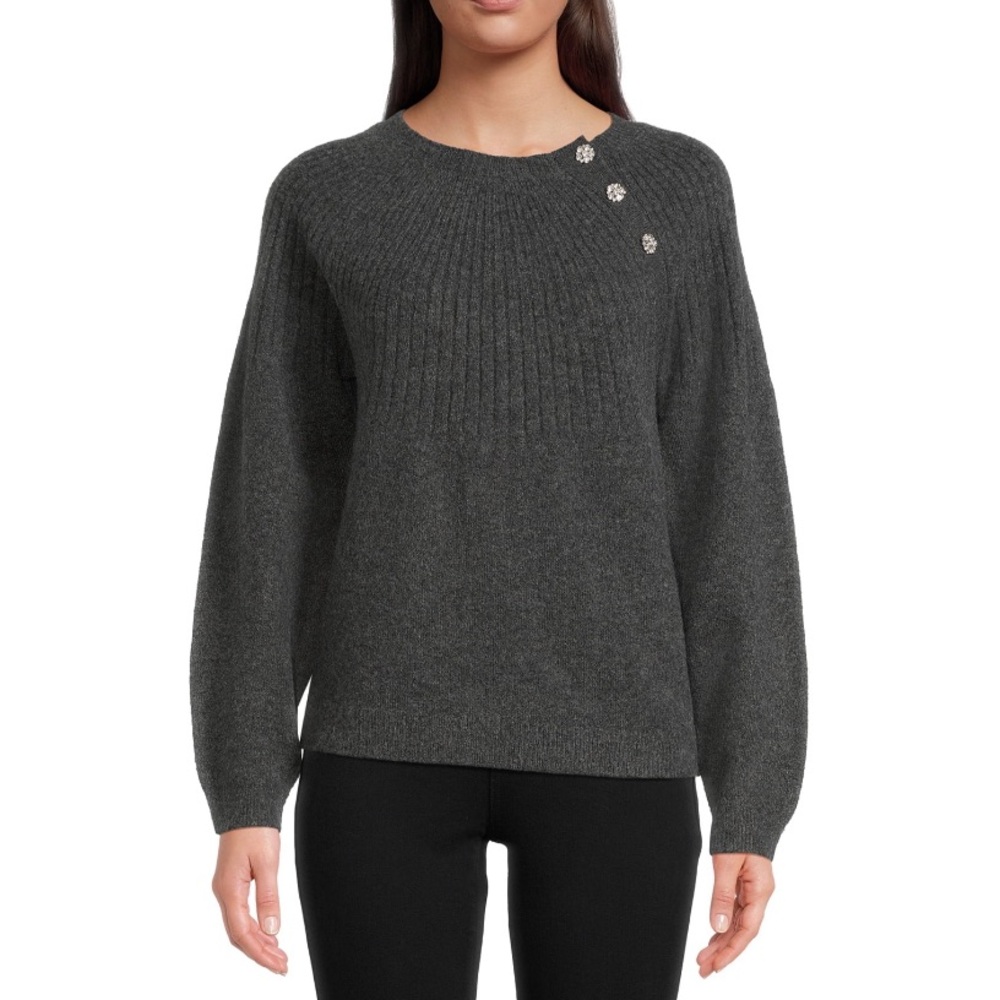 Time and Tru Women's Pullover Sweater with Jewel Like Button Size M Dark…